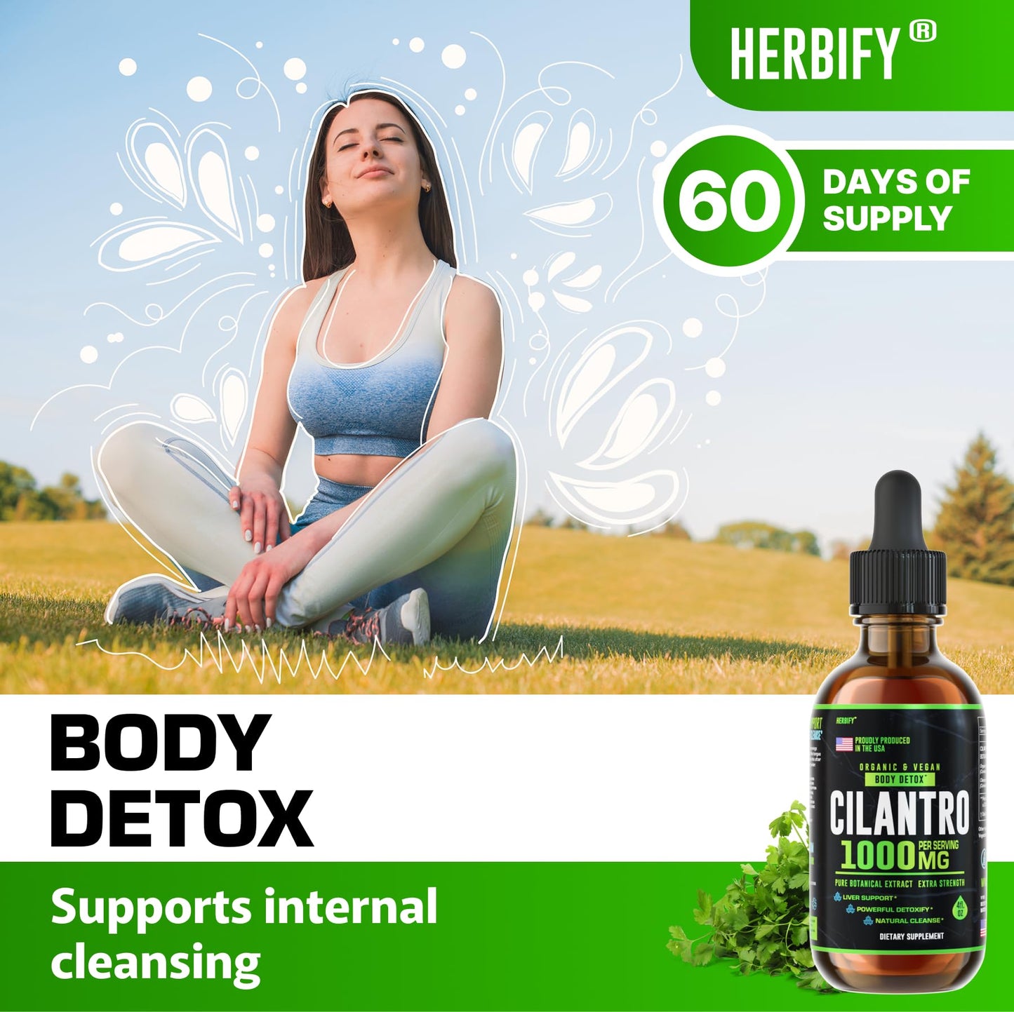 HERBIFY Cilantro Tincture - Herbal Cilantro Supplement for Detox - Rich Source of Antioxidants - Supports Heart and Body Cleanse - Made in USA - Cilantro Extract 4 Fl Oz