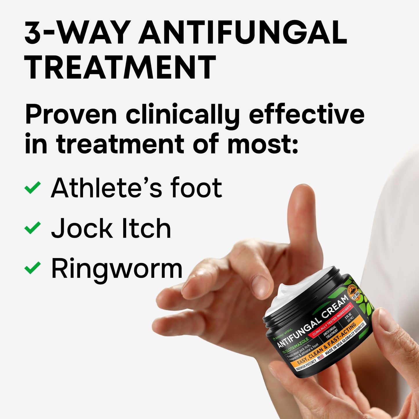 Clotrimazole Antifungal Cream - Treats Most Athlete’s Foot, Jock Itch, Ringworm - Clotrimazole 1% Anti Fungal Cream for Skin, Athletes Foot Treatment, Ring Worm Medication for Humans - 2oz Made in USA