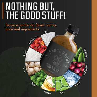 Sauce Daddy | Lime & Basil Hot Sauce | Gluten Free Sauces with no Allergens | All Natural Ingredients Containing Garlic, Vinegar, Lime Juice makes an Organic Hot Sauce Made in the USA. (6.7 Fl Oz)