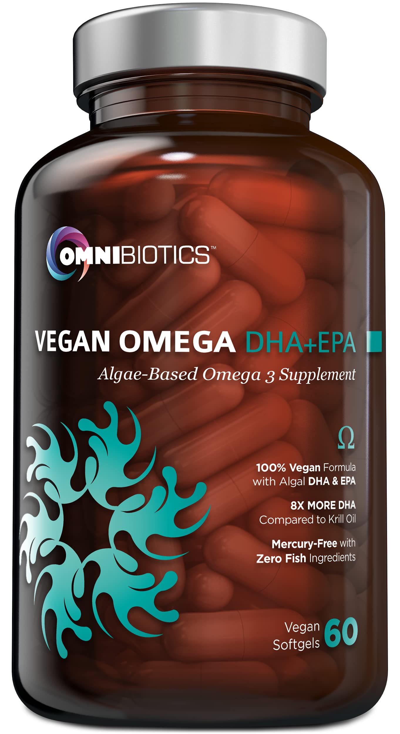 OmniBiotics Vegan Omega 3 DHA EPA Supplement β MD-Certified Prenatal Supplement with 8X More DHA Than Krill Oil, Fish-Free, Non-GMO β 60 Vegan Capsules