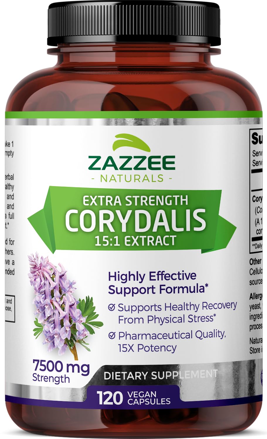 Zazzee Extra Strength Corydalis 15:1 Extract, 7500 mg Strength, 120 Vegan Capsules, Concentrated and Standardized 15X Extract, 100% Vegetarian, Premium Grade, Conolidine, All-Natural and Non-GMO