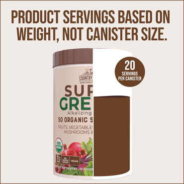 COUNTRY FARMS Organic Super Greens Chocolate Flavor, 50 Organic Super Foods, USDA Organic Drink Mix, Packed with Fiber, Fruits, Vegetables, Mushrooms & Probiotics, Supports Energy, 7g Fiber