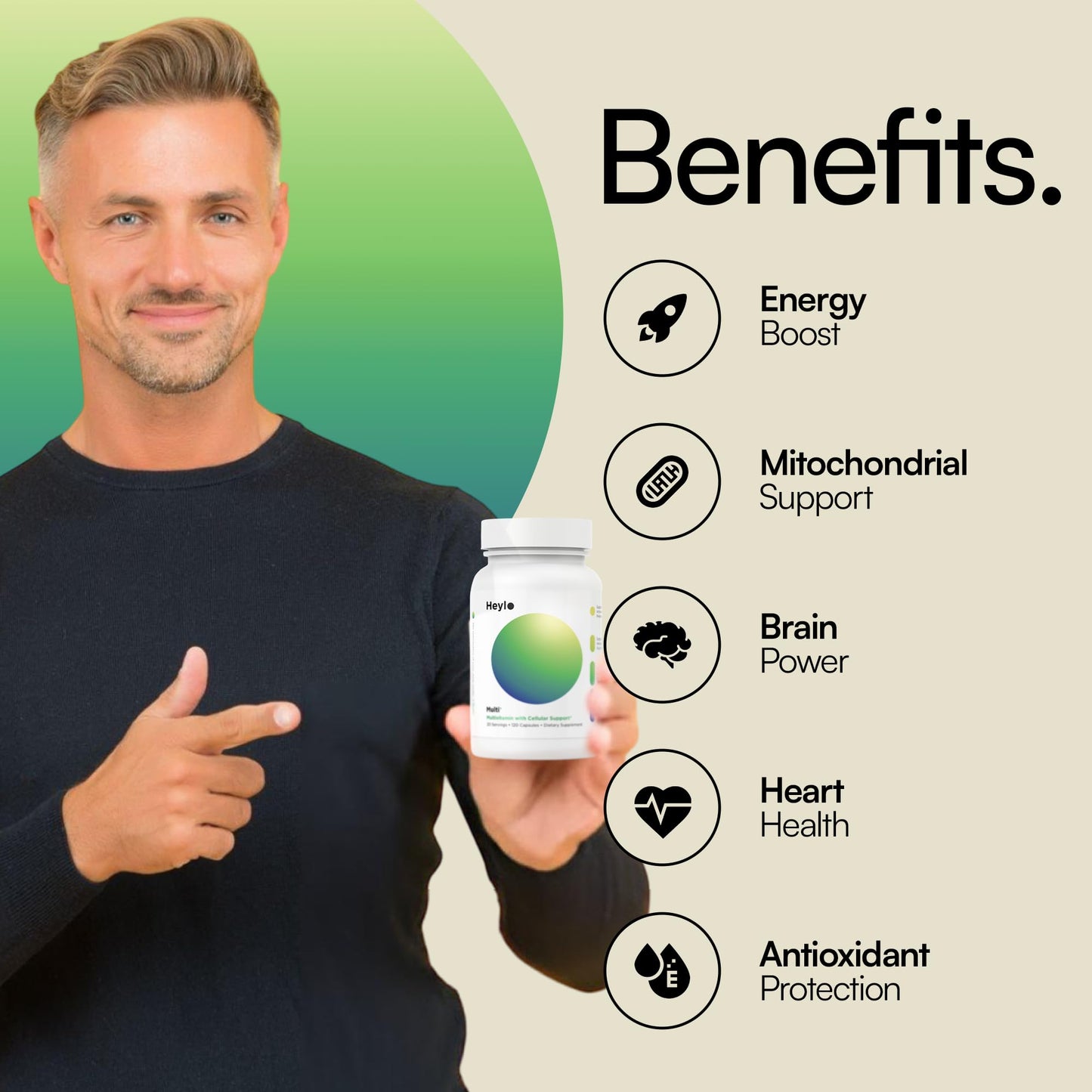 Heylo Multi+ Advanced Multivitamin Supplement – Boosts Energy, Enhances Immune Support, Provides Antioxidant Protection, Promotes Detoxification, with Vitamins, Minerals, Phytonutrients, 120 Capsules