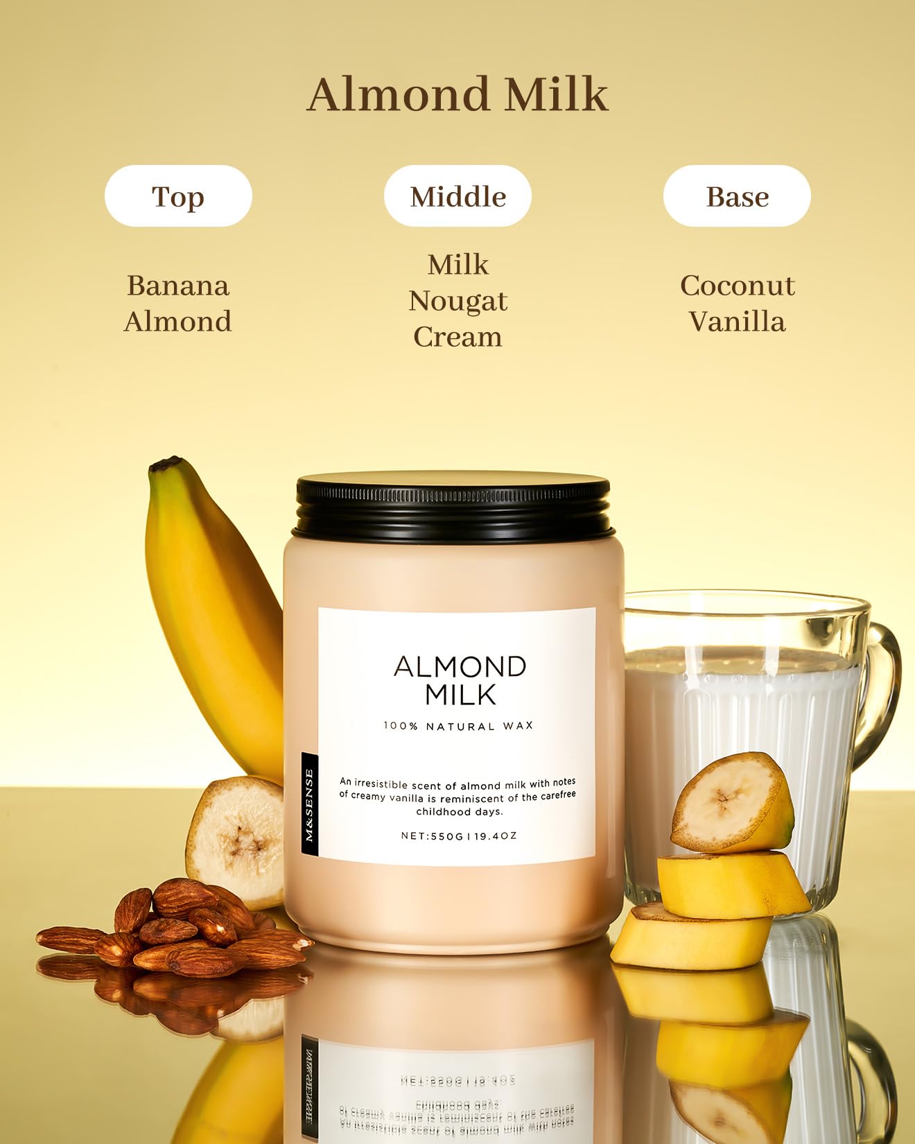 M&SENSE Almond Milk Scented Candles for Home, 19.4oz 110 Hours Long Lasting Non Toxic Natural Organic Soy Wax Relaxing Scented Candle Housewarming Gift for Friends Teachers