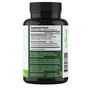 ForestLeaf Berberine Supplement - 1300mg per Serving - Ultra High Potency Berberine HCl with Ceylon Cinnamon, Bitter Melon & Gymnema - Weight Management Support - 90 Caps