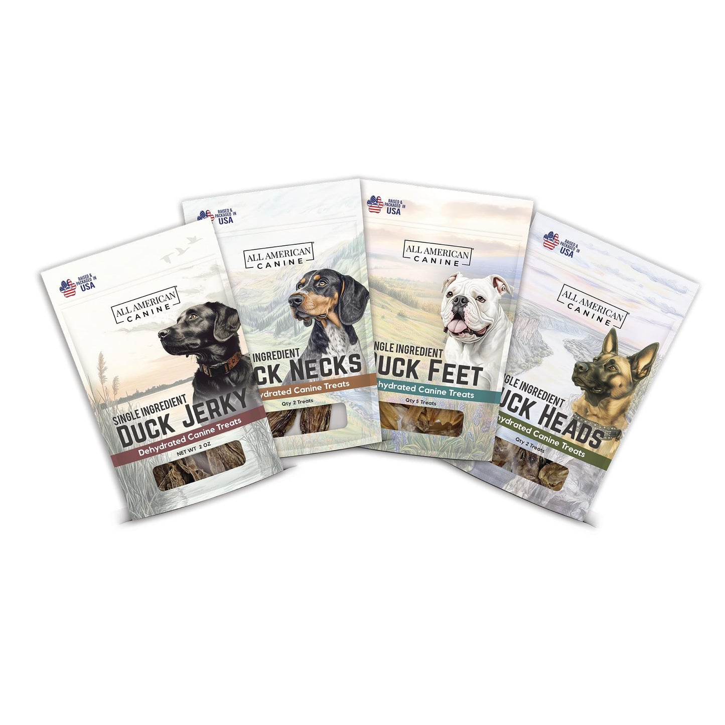 All American Canine Quack Pack – Dehydrated Duck Feet, Necks, Heads and Jerky for Dogs – Single Ingredient, High Protein Chews – Grain-Free, Made in USA