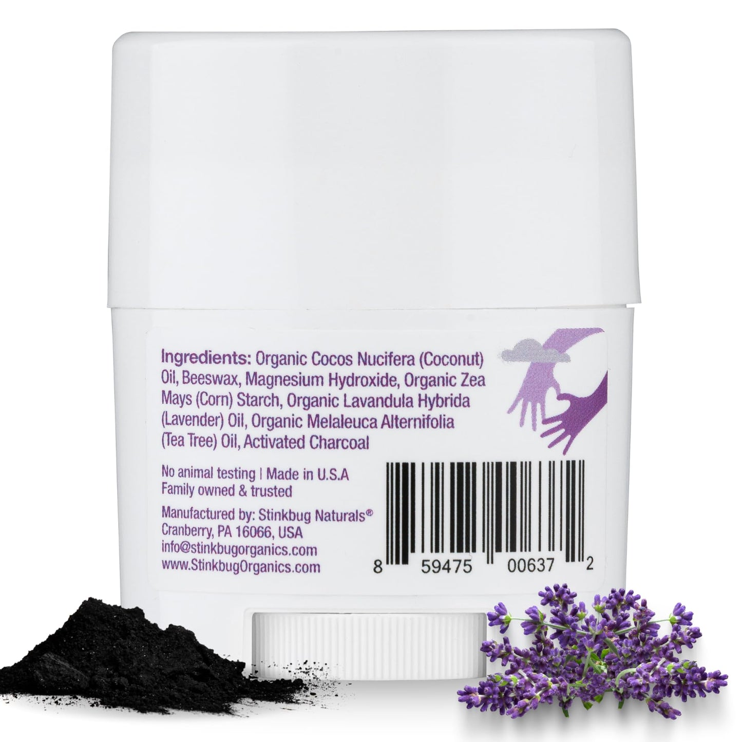 Stinkbug Naturals Organic Aluminum Free Travel Size Deodorant Stick with Lavender, Coconut Oil and Activated Charcoal, 0.75 Ounce Pack of 3