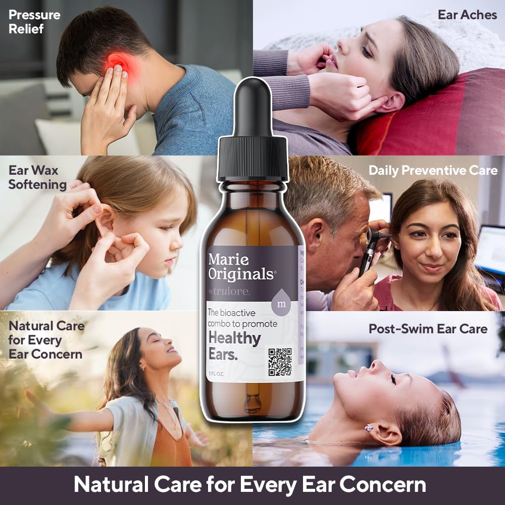 Marie Originals Natural Ear Oil Drops | Mullein Garlic Oil Ear Drops for Infection Prevention, Herbal Ear Ache Drops for Adults, Kids & Pets, Soothes Ear Pain & Wax Removal, Earache Remedies (1 Pack)