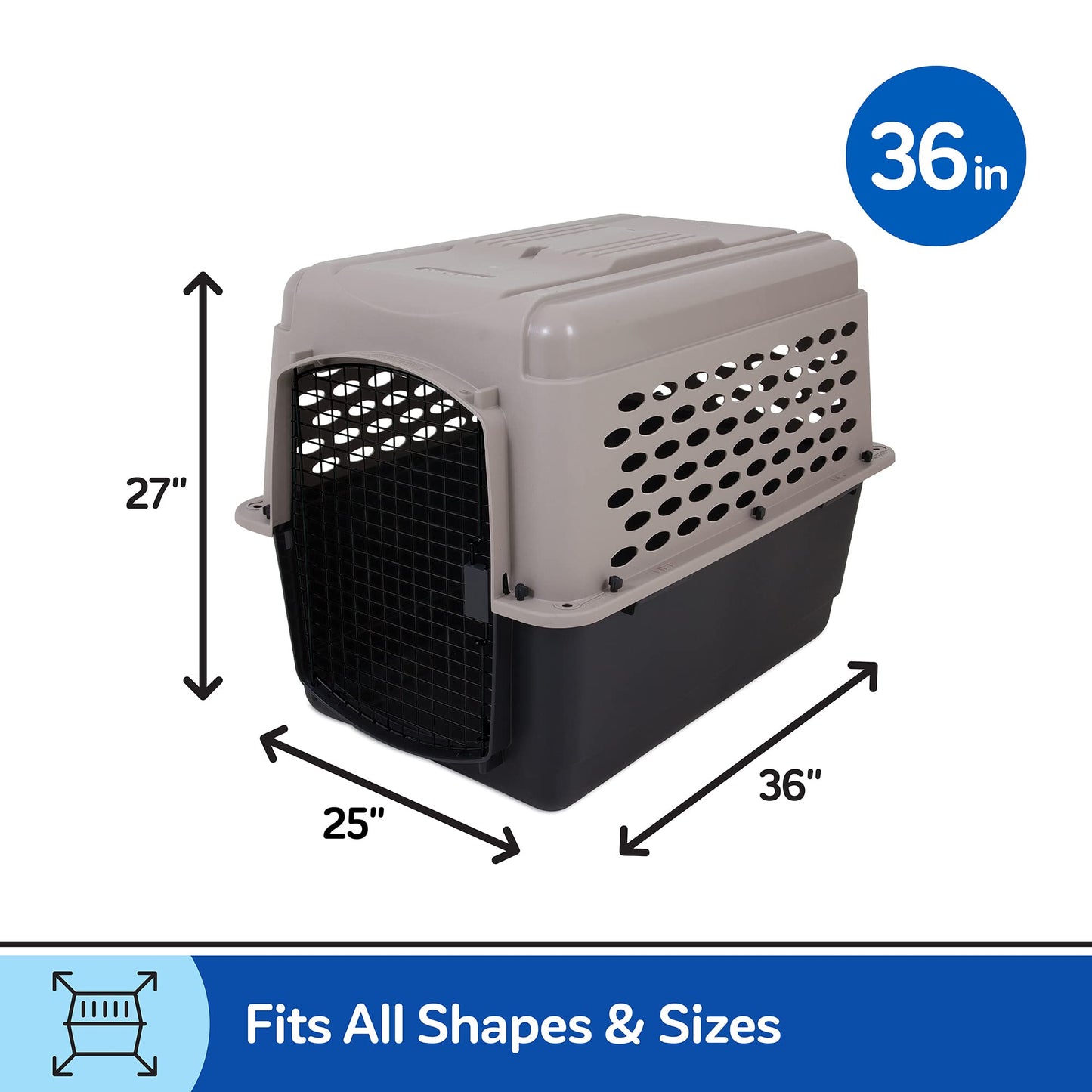 Petmate Vari Dog Kennel - Portable Dog Carriers & Crates for Large Dogs, Airline-Friendly, Durable Plastic, Pet Carrier For Home and Travel, 36 Inches, Taupe and Black