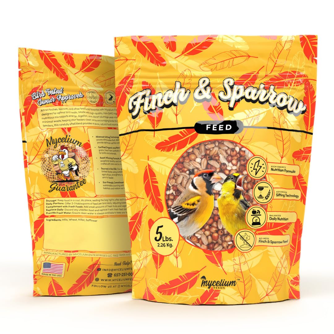 Mycelium Organic Finch & Sparrow Wild Bird Food (5 LB Bag) | Premium Seed Mix for Songbirds | Balanced Energy & Nutrition | Sifted, Low-Waste, Made in USA