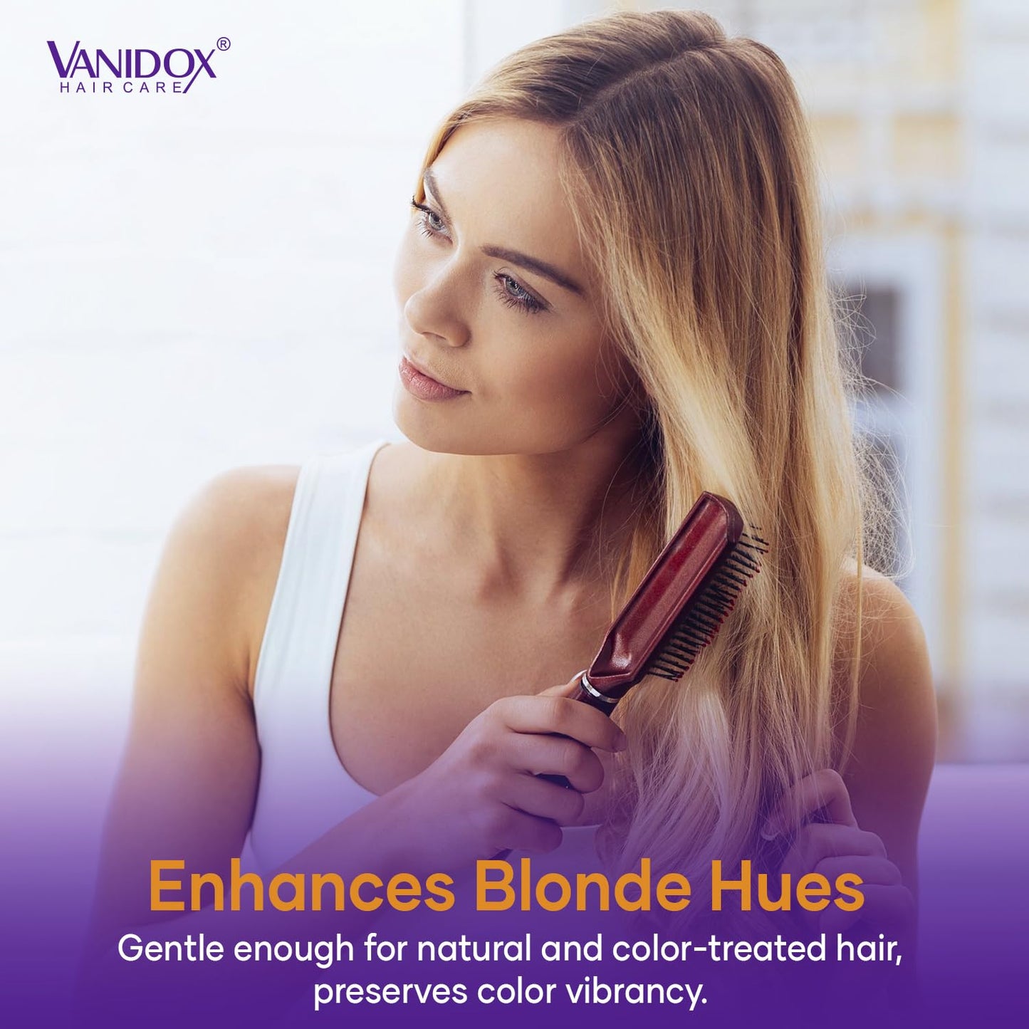 VANIDOX Sulfate Free Brass Toning Purple Shampoo for Blondes, Brown Highlighted, or Bleached Hair, Infused with Purple Rice Extract, Hyaluronic Acid, Vitamin E, and Chamomile Extract (16 fl oz)