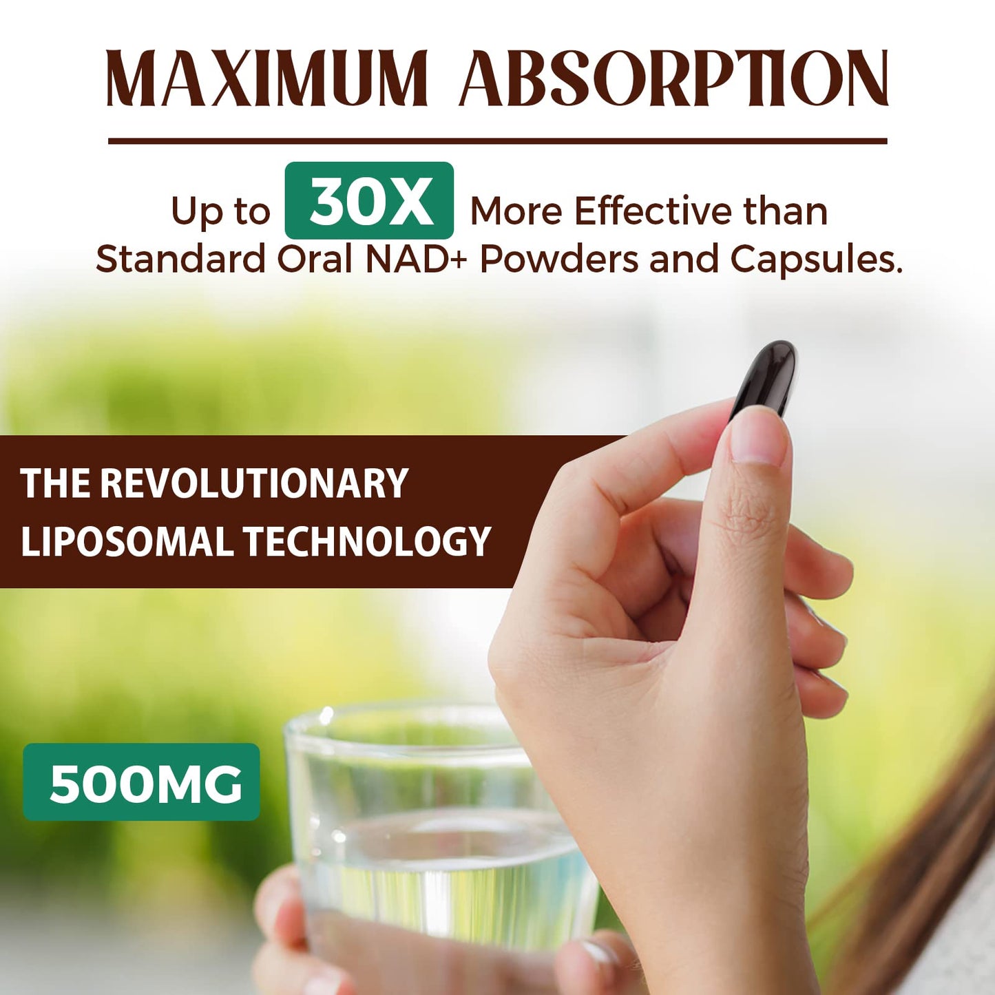 Liposomal NAD+ 500 MG Supplement, True NAD Plus Supplement, Superior Absorption, Boost NAD+ More Efficient Than Nicotinamide Riboside for Cellular Energy, Healthy Aging, 60 Serving