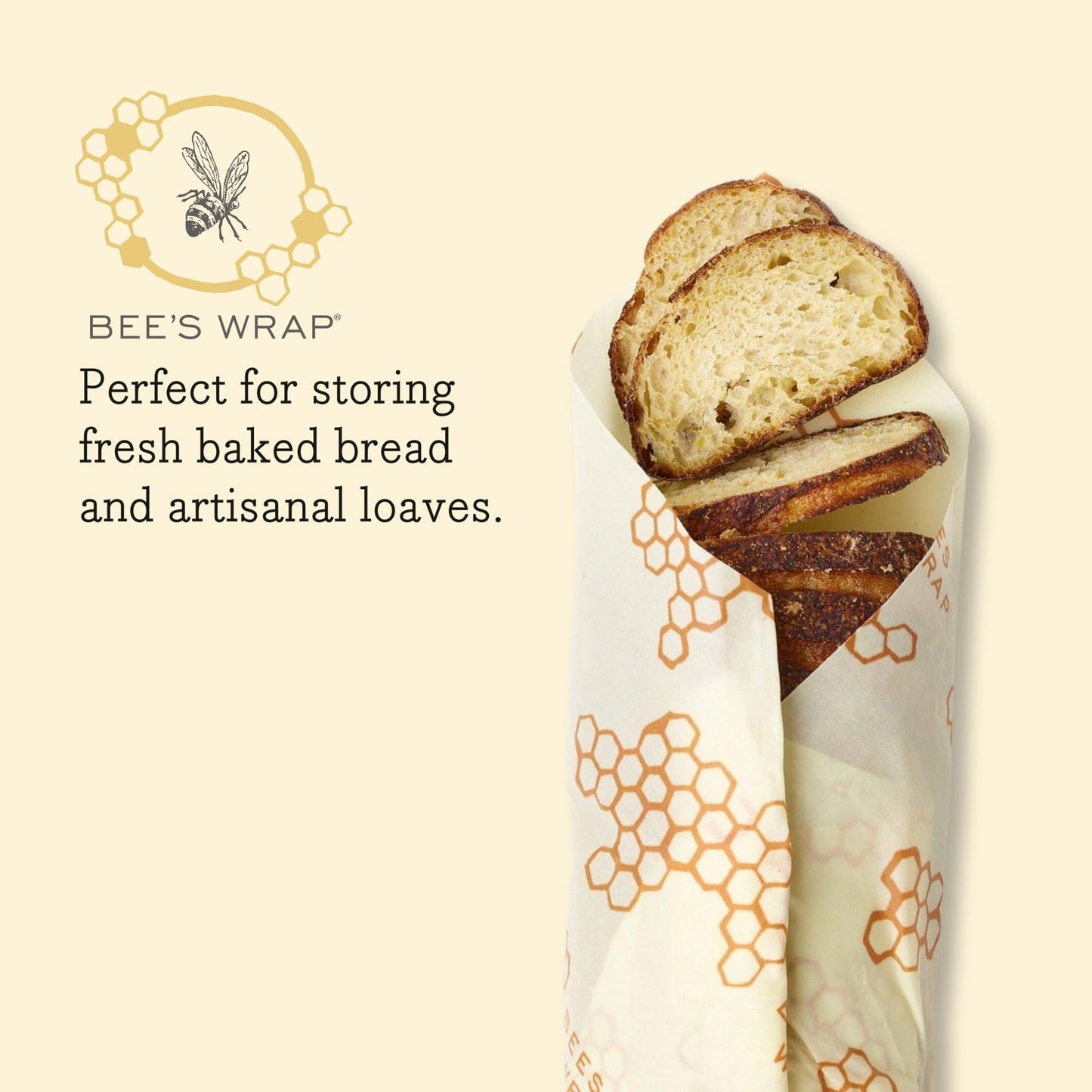 Bee's Wrap Reusable Beeswax Food Wraps Made in the USA, Eco Friendly Beeswax, Sustainable Organic Cotton Wraps, XL Bread Wrap for Homemade Bread, Honeycomb