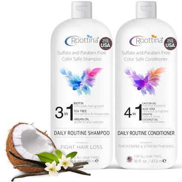 Hair Thickening Shampoo and Conditioner Set for Thinning Hair and Hair Loss Concerns – Volumizing Formula With Biotin & DHT Blockers, Sulfate-Free, Color-Safe, for Women & Men, Made in USA, 16fl oz x2