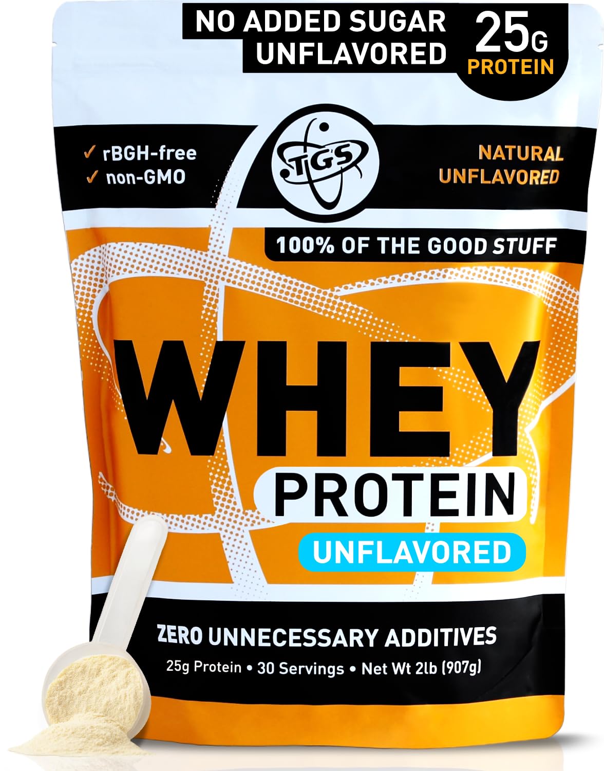 TGS Nutrition Whey Protein Powder Unflavored, Unsweetened, Keto Friendly - Low Carb, Low Calorie, No Soy, Made in USA