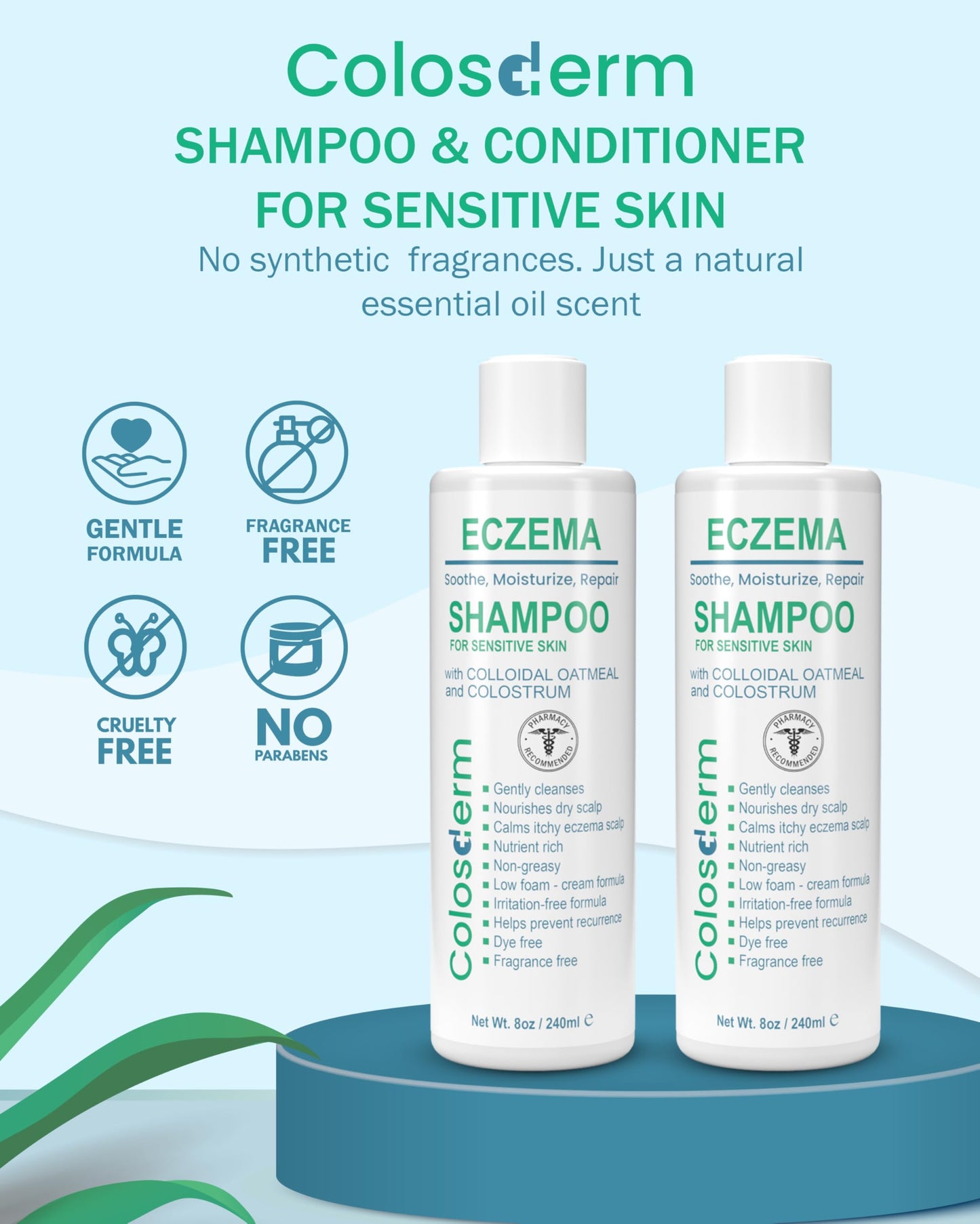 Eczema Cream Shampoo Treatment for Sensitive Skin for Kids & Adults- Colostrum & Colloidal Oatmeal -Itchy Scalp Anti Dandruff Eczema Shampoo for Scalp Women & Men, 16 fl oz, Made in USA