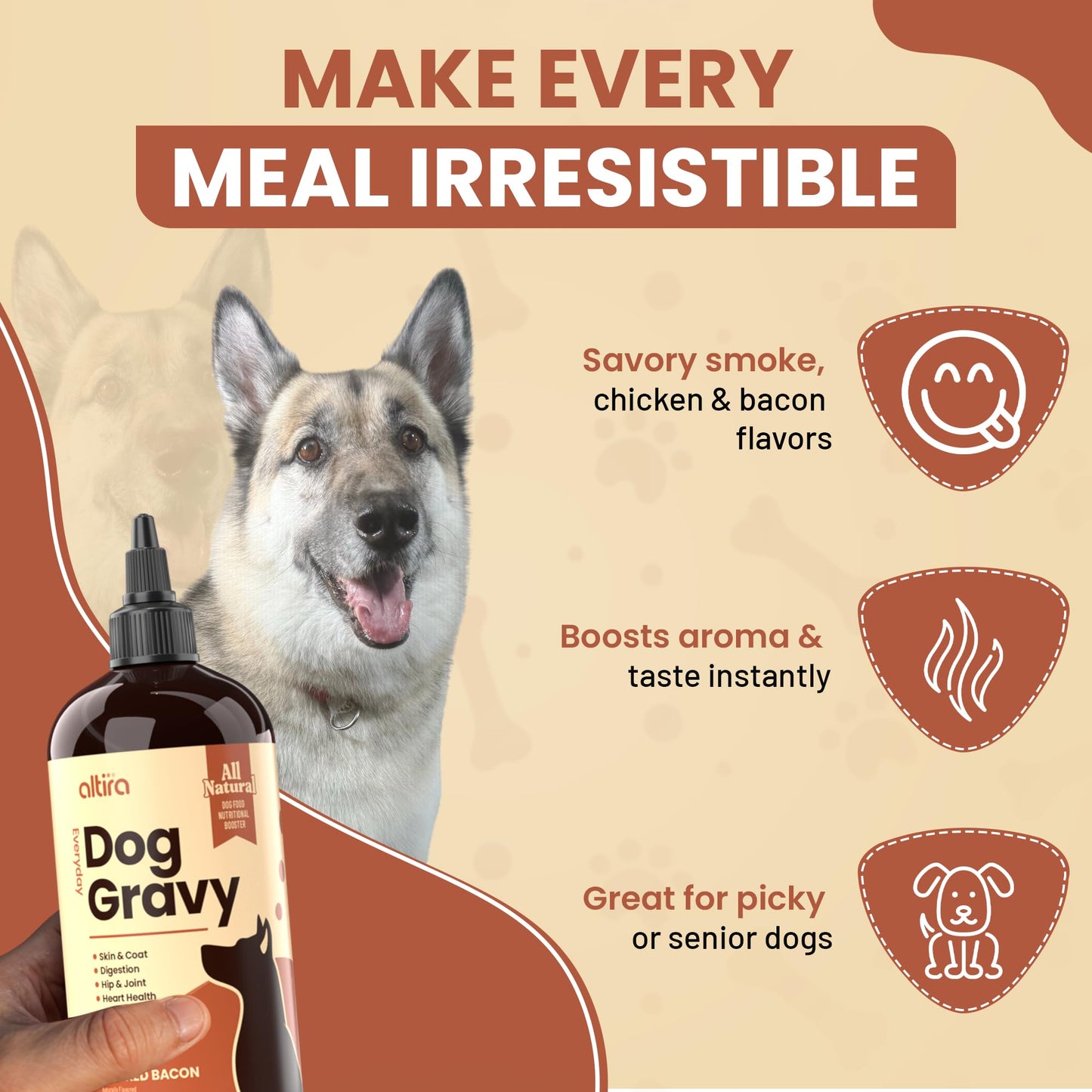 Altira Everyday Dog Gravy Bacon – Premium Wet Dog Food Gravy Toppers for Dry Food – Tasty & Nutritious Dogs Gravy with Essential Vitamins and Supplements – Hip and Joint Supplement