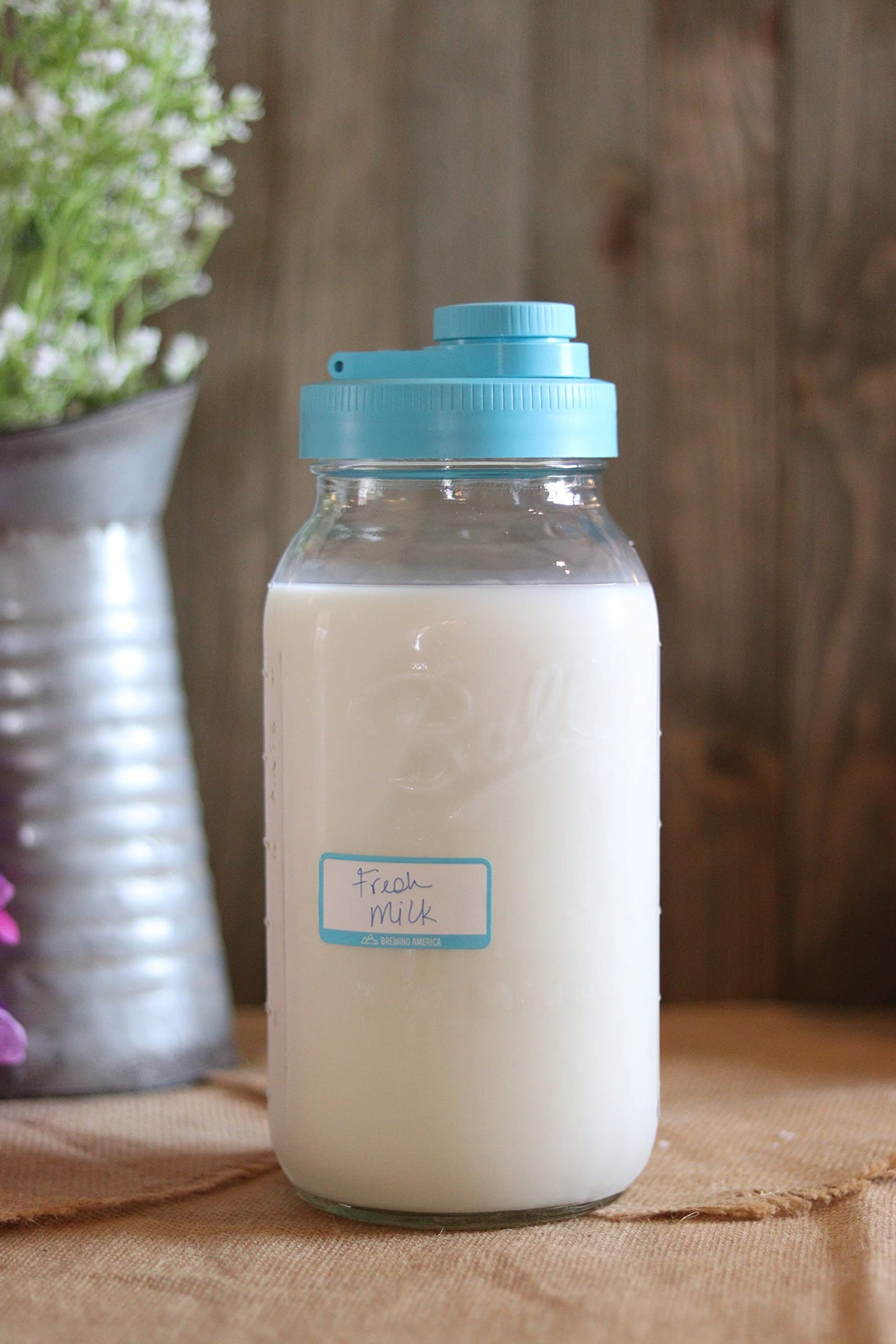 2qt Mason Jar, Lids and Labels (Teal): American-Made Mason Jar, 4 Reusable Lid Set, 250 Dissolvable Label Stickers: All American-Made