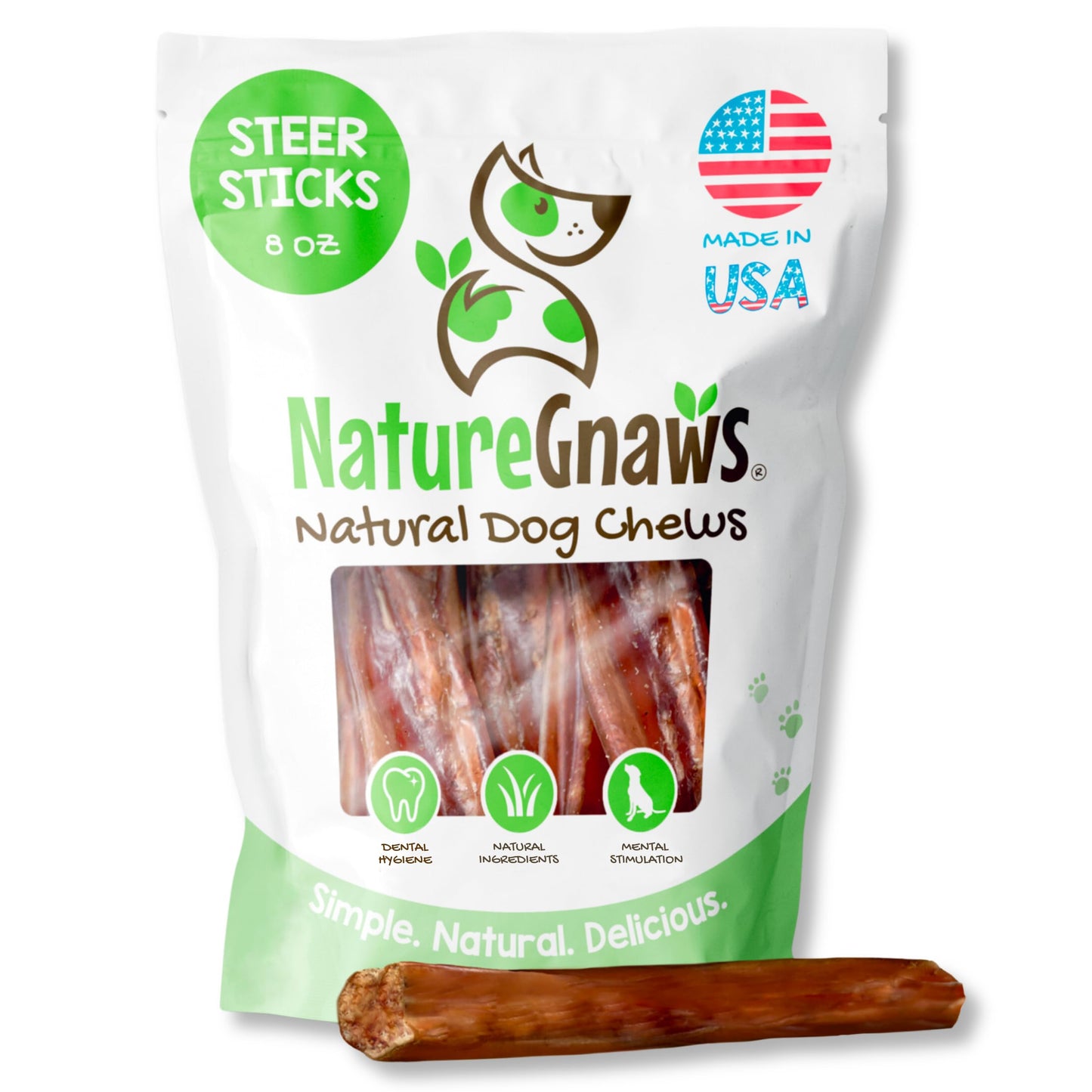 Nature Gnaws USA Steer Sticks for Dogs - Mixed Thickness - Long Lasting for Aggressive Chewers and Large Dogs - Natural Beef Bully Dog Chew Bones