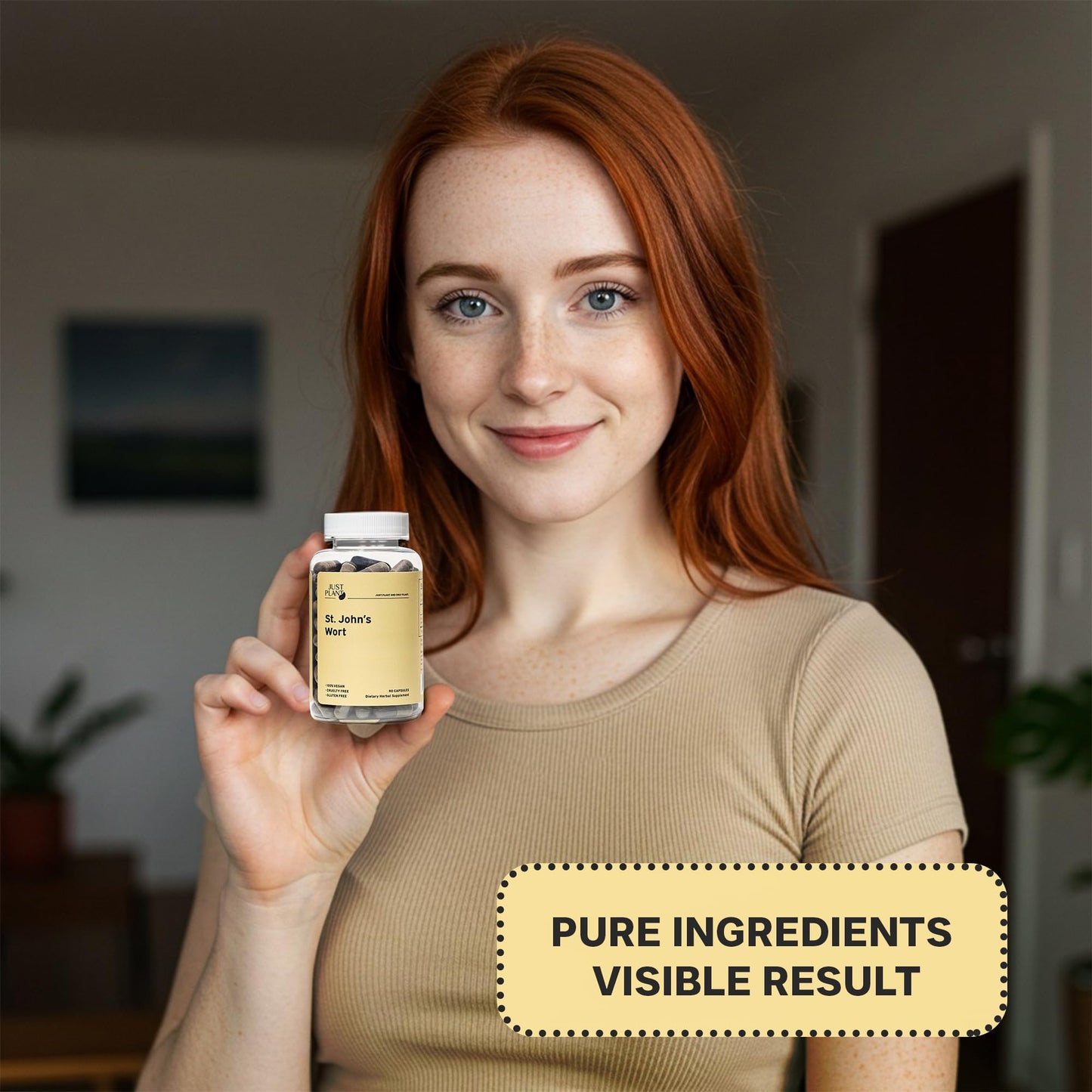 Just Plant St. Johnโs Wort Supplement 750 mg, 90 Vegan Capsules with Hypericum Perforatum Extract Herbal Mood & Stress Support Gluten-Free, Non-GMO