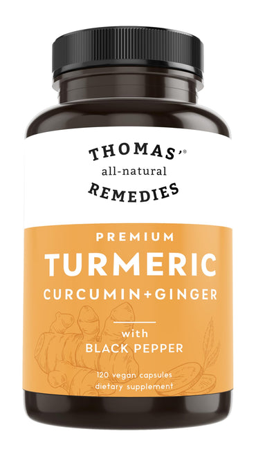 Thomas' all-natural Remedies Turmeric Curcumin and Ginger with Black Pepper, Organic Turmeric Joint Support Supplement- 95% Curcumin - NO fillers, Vegan - 120ct