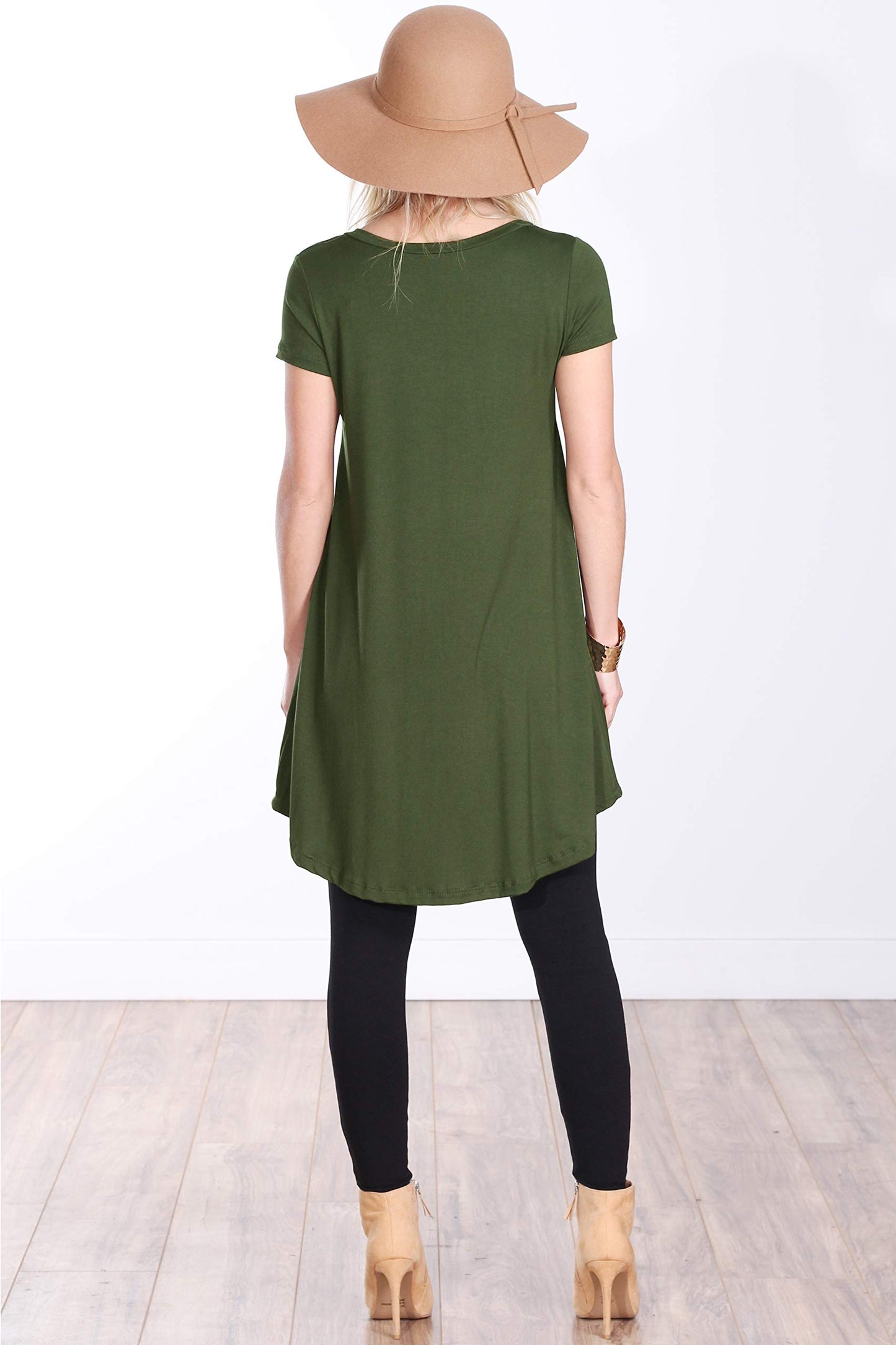 Popana Womens Short Sleeve Summer Tunic Tops to Wear with Leggings Loose Fit Made in USA Olive
