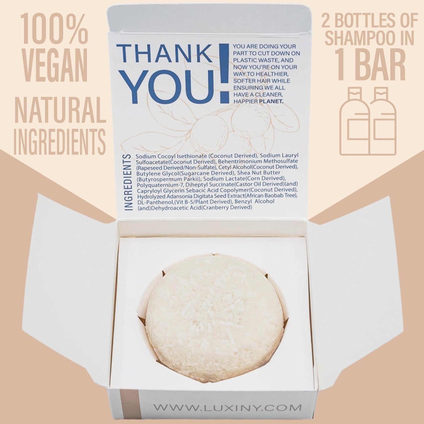 Luxiny Unscented Shampoo Bar for all hair types is Vegan, Sulfate Free and Made in USA. Get up to 60 Washes at Home or use as a Travel Shampoo. Great for strenghtening shampoo for sensitive skin.