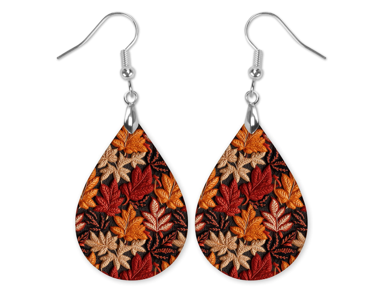 Fall Earrings for Women Autumn Lightweight Teardrop Dangle Fun Colorful Statement Jewelry Handmade by the Painted Pug (Fall Leaves Org Brwn)