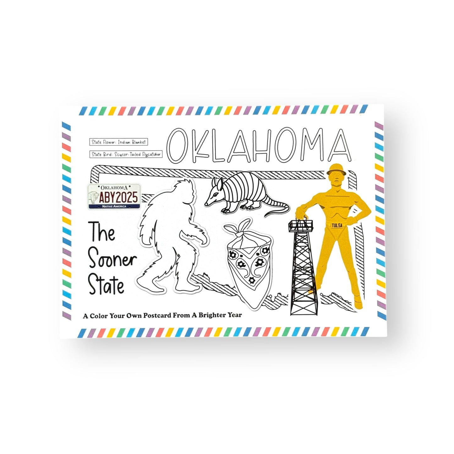 A Brighter Year Color Your Own Postcard - Oklahoma State - 5"x 7", Premium Quality, Sturdy Cardstock, Sized for Mailing, Illustrations - Stress & Anxiety Relief