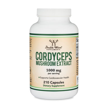 Cordyceps Capsules (Cordyceps Sinensis Mushroom Extract) 210 Count, 3.5 Month Supply, 1,000MG (7% Polysaccharides with Alpha and Beta Glucans) Overall and Aging Support by Double Wood