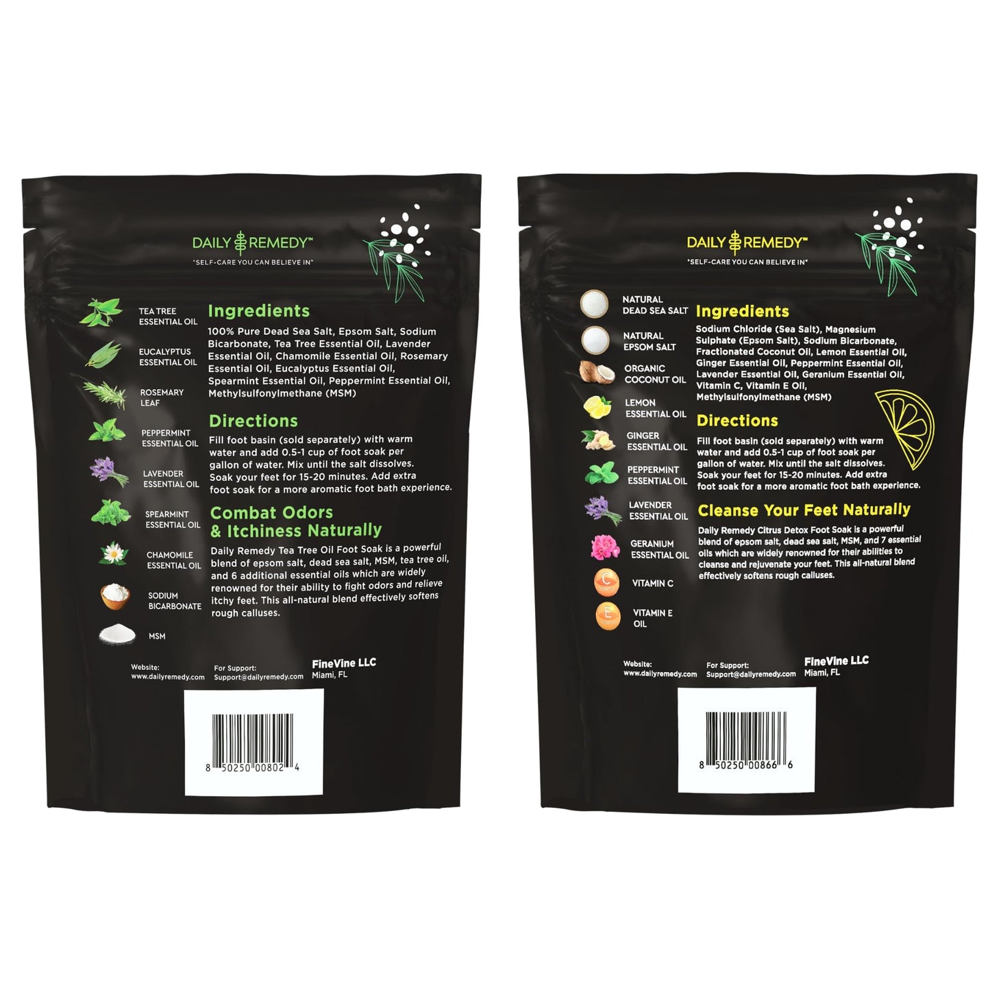 DAILY REMEDY Tea Tree Oil & Citrus Foot Soak Set, Pack of 2, for Foot Pain, Odor, Sore Feet, Athlete’s Foot, Soften Calluses - Natural Blend & Salts, Made In USA