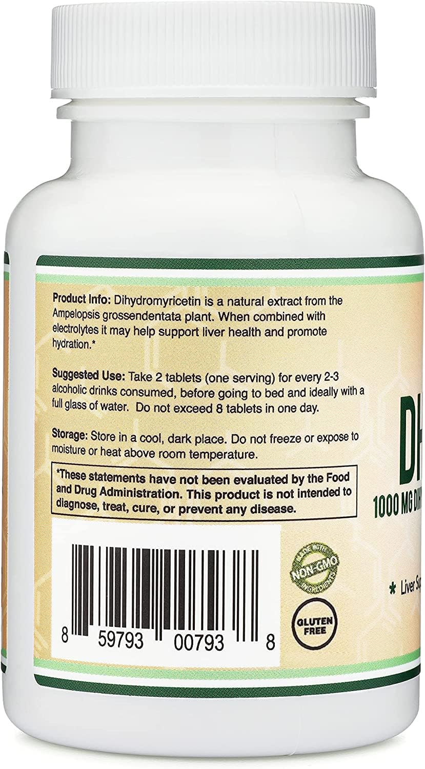 DHM1000 Dihydromyricetin (DHM) Tablets - Most Powerful DHM Supplement on The Market - 1,000mg (30 Count) Enhanced with Electrolytes for Hydration and Liver Support by Double Wood
