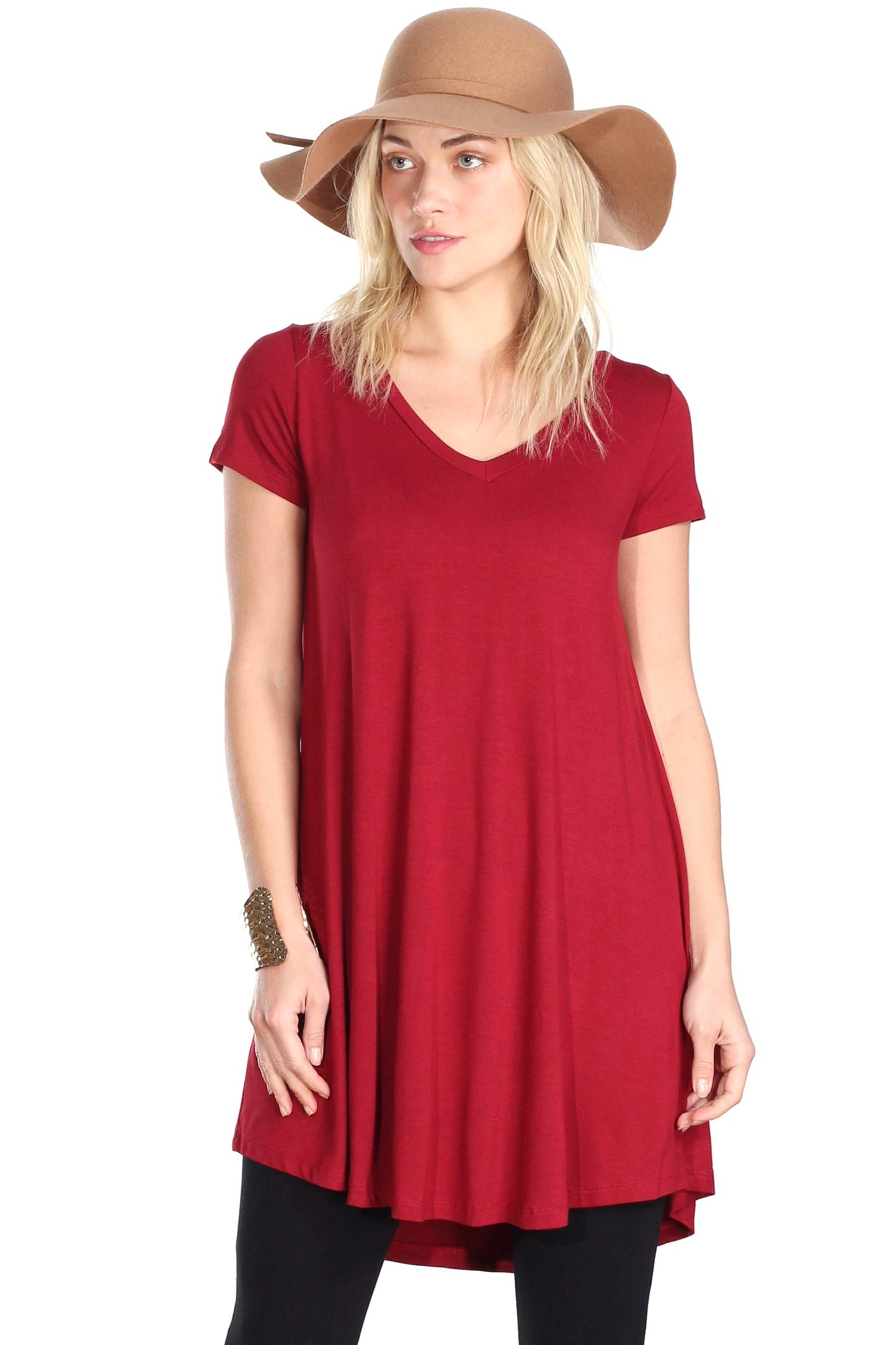 Popana Womens Short Sleeve Summer Tunic Tops to Wear with Leggings Loose Fit Made in USA Burgundy