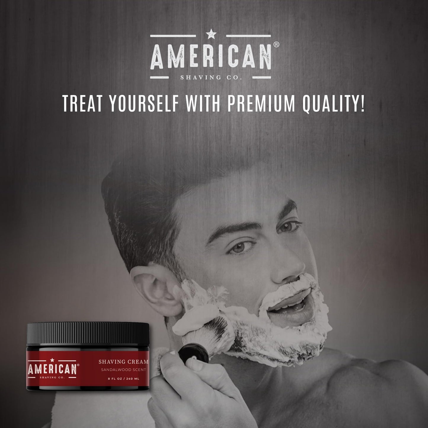 American Shaving Co. Sandalwood Shaving Cream For Men 8 Oz, Made in USA, Easy Application, Quality Potent Ingredients, Long-Lasting, Non-GMO, GMP Certified, Cruelty-Free Products
