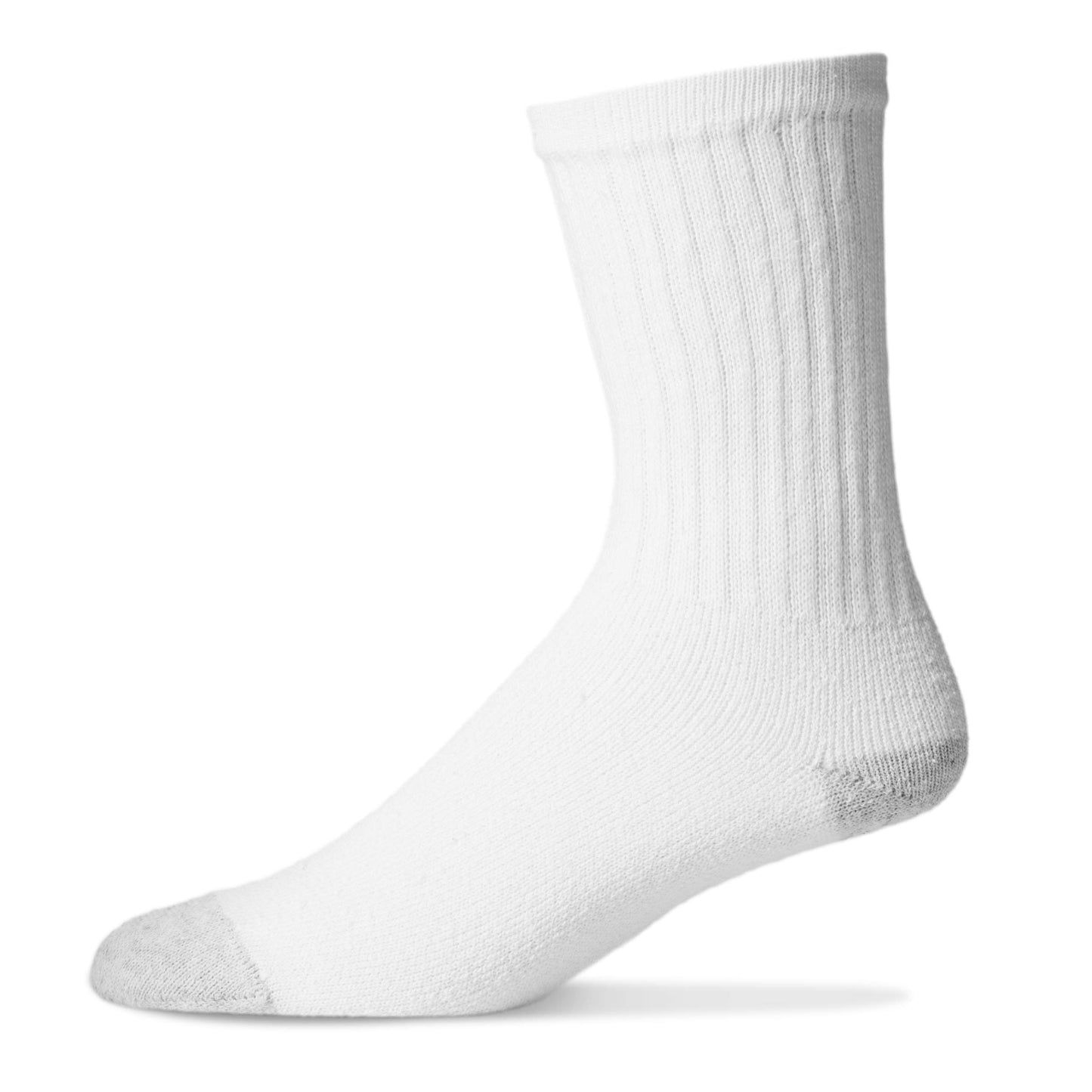 American Made by Sole Pleasers 12-Pack Unisex Everyday Cotton Crew Socks - Size 9-11 - White/Gray Heel and Toe