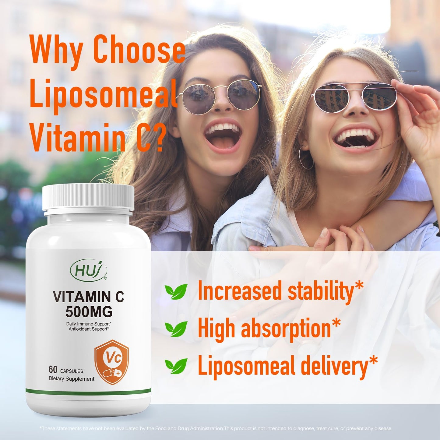 HUJ Vitamin C 500mg, Immune and Antioxidant Support, 60 Capsules