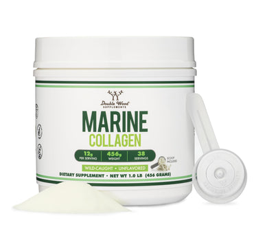 Double Wood Supplements Marine Collagen Powder (1 LB / 16 OZ of Quick Dissolve Marine Collagen Peptides) Wildcaught, Unflavored, Micronized - Scoop Included, No Fillers (38 Servings of 12 Grams Each)