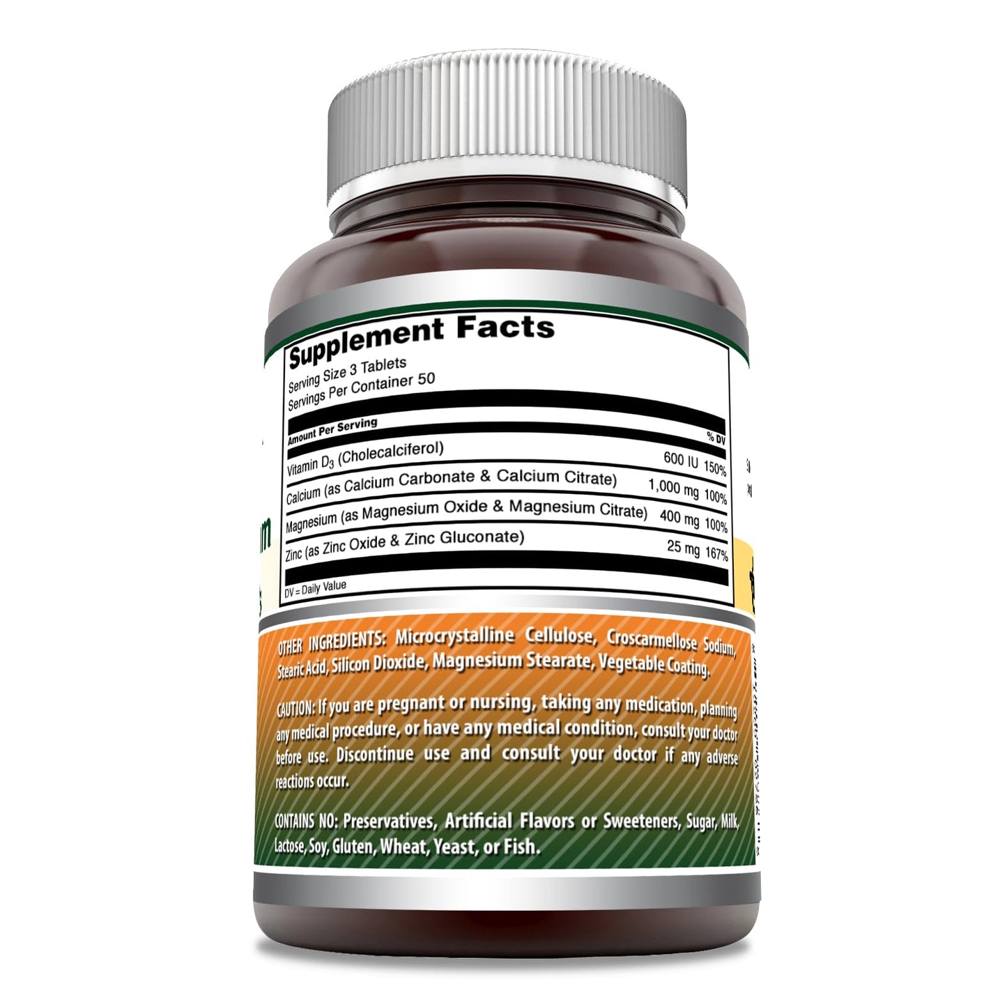 Amazing Formulas Calcium Magnesium Zinc + D3 Supplement | Non-GMO | Gluten-Free | Made in USA
