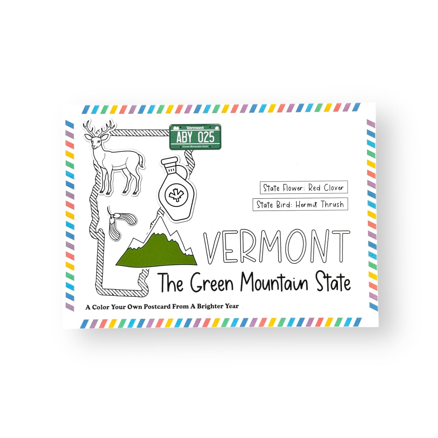 A Brighter Year Color Your Own Postcard - Vermont State - 5"x 7", Premium Quality, Sturdy Cardstock, Sized for Mailing, Illustrations - Stress & Anxiety Relief
