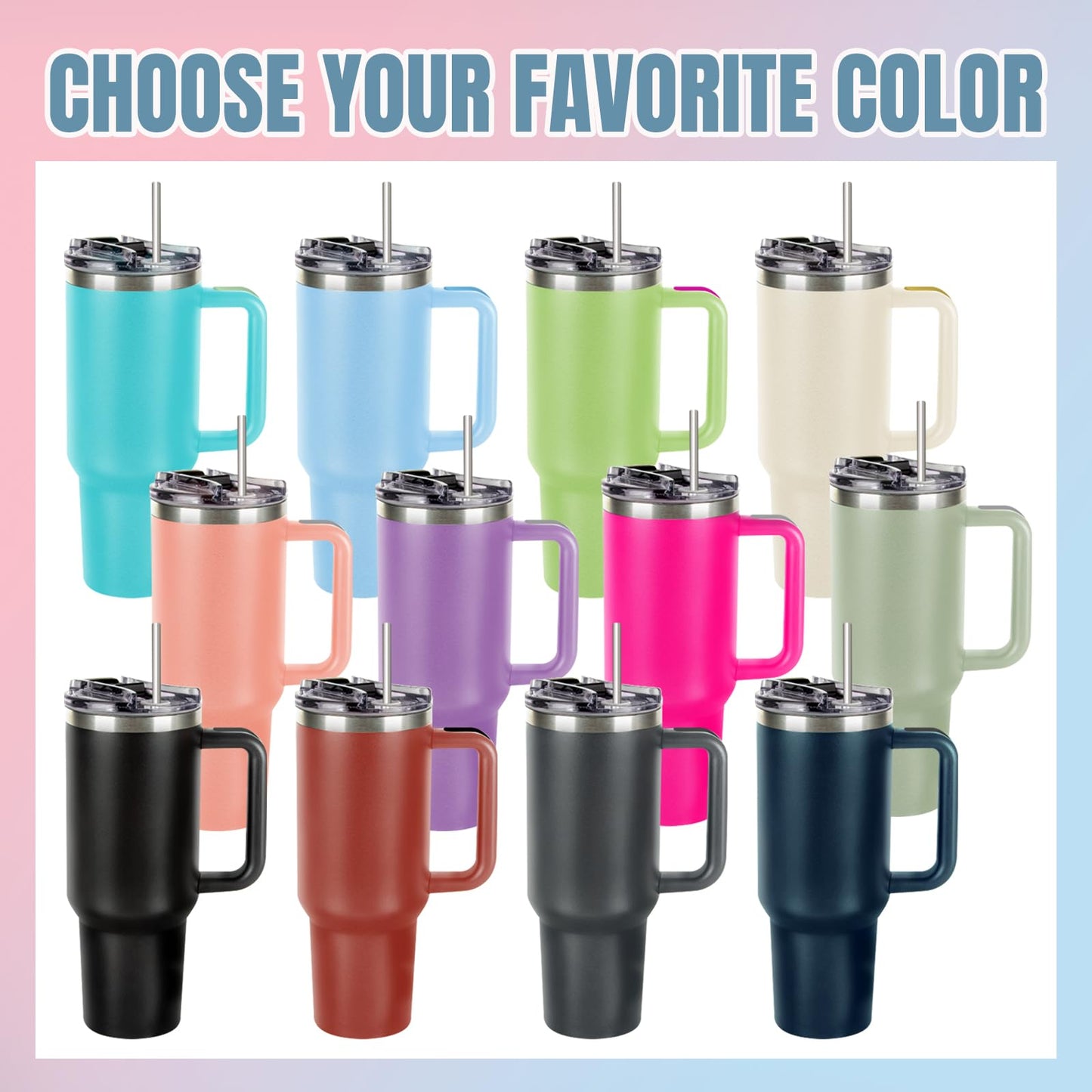 Made in USA - Personalized Tumbler 40oz with Handle and Straw - Custom Stainless Steel Travel Coffee Cup with Engraved Name Text - Personalized Birthday Gifts for Her, Mom, Friends (BLCAK-Men)