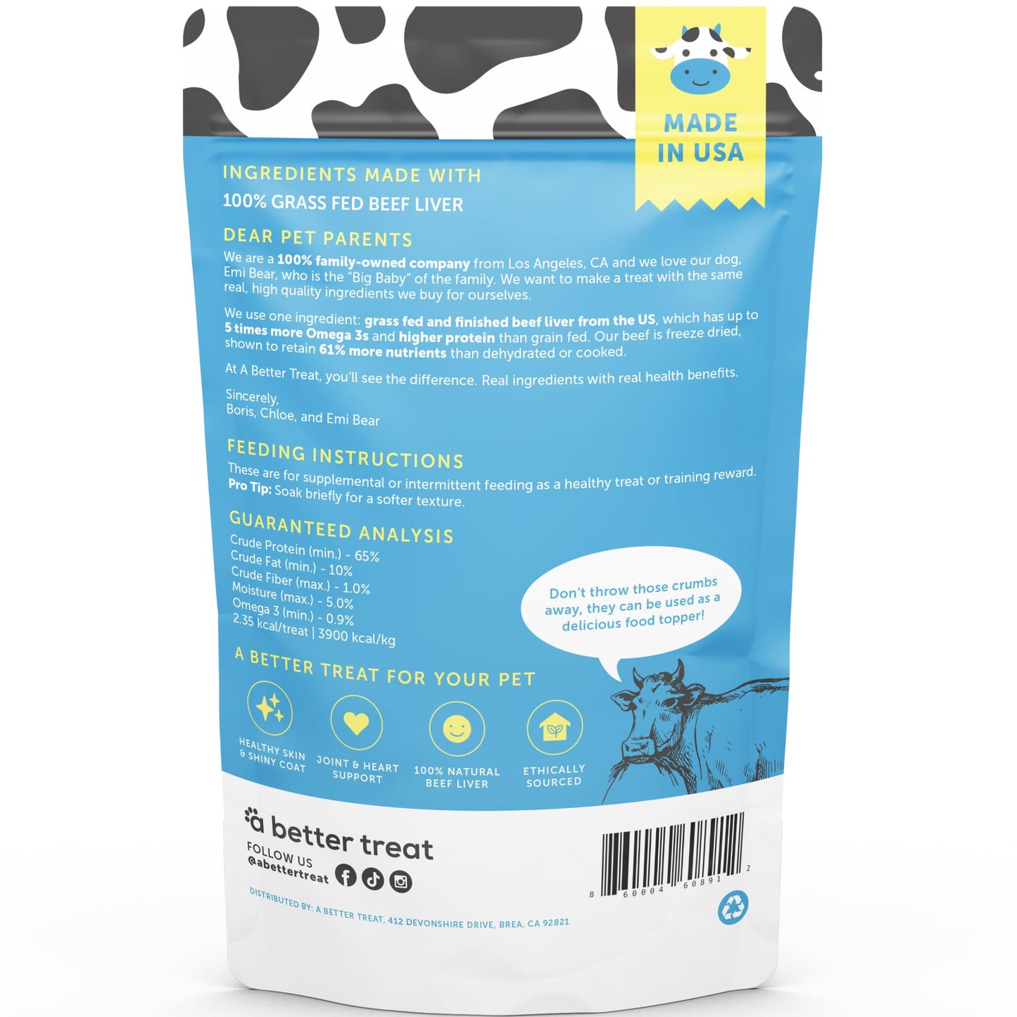 A Better Treat – Freeze Dried 100% Grass Fed & Finished Beef Dog Treats, Beef Liver, Single Ingredient | Natural, Healthy, High Value | Grain Free, High Protein, Diabetic Friendly | Made in The USA