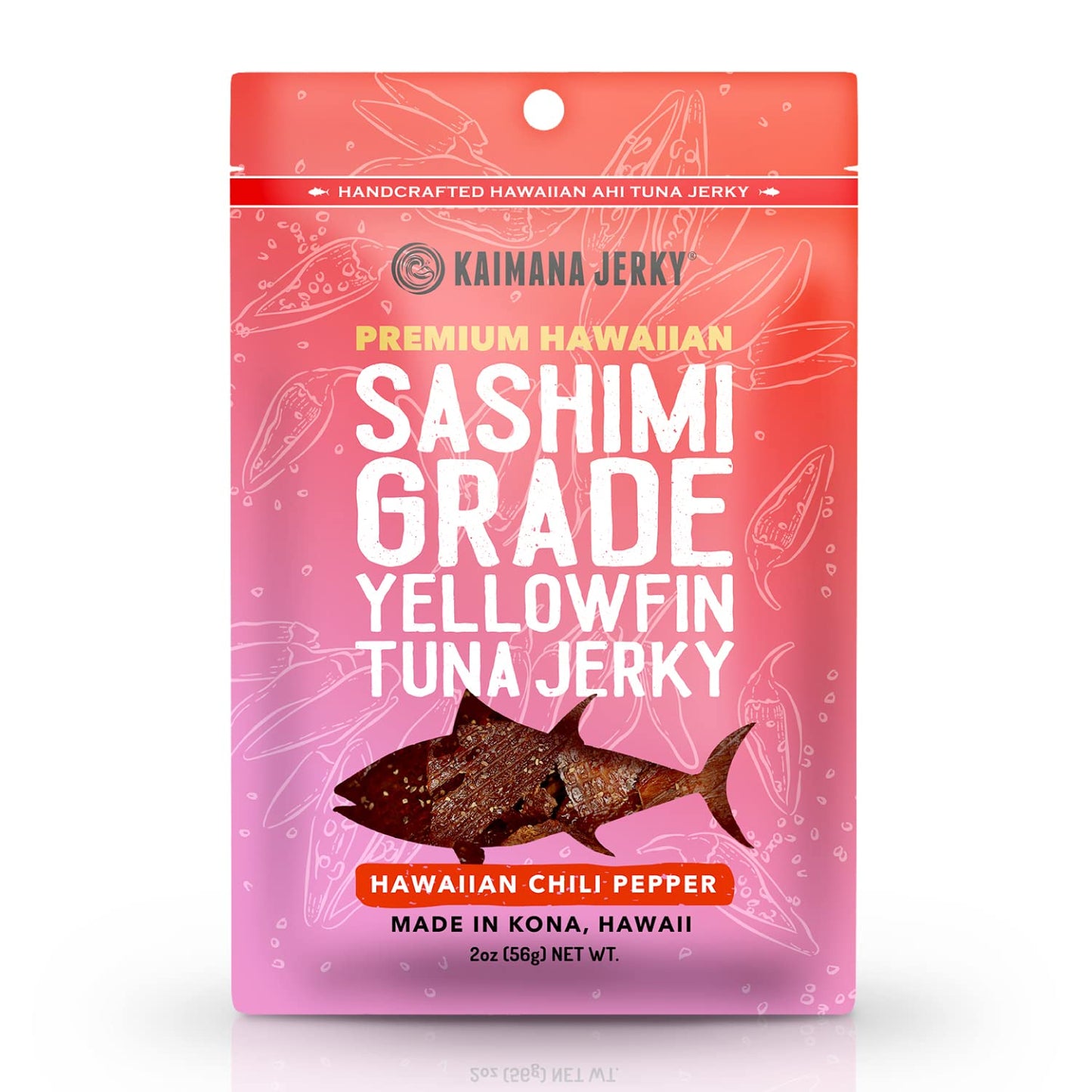 Kaimana Ahi Tuna Jerky Hawaiian Chili Pepper - Soft and Tasty - Premium Fish Jerky Made in the USA. High in Omega 3's, All Natural and Wild Caught - 2 Ounce (Pack of 3)