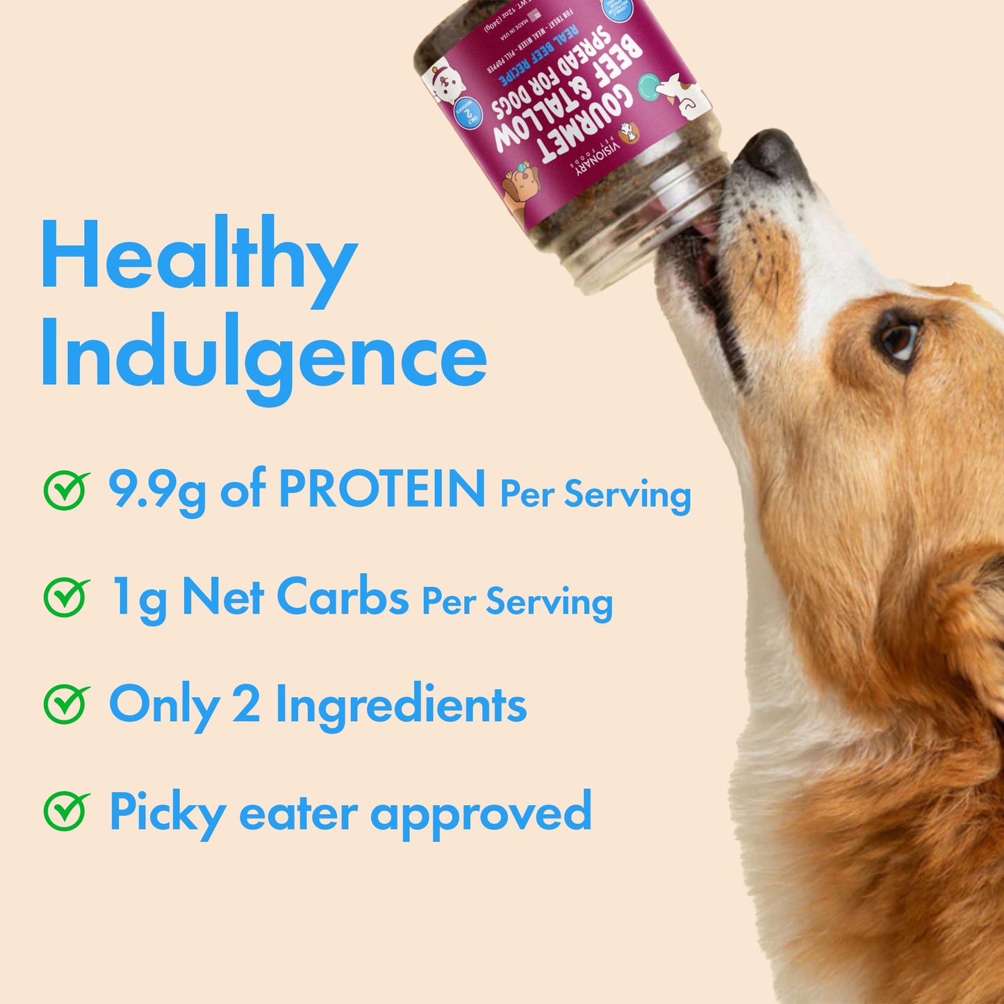 Visionary Pet Foods Beef Meat Spread - Healthy Dog Treat - Alternative to Dog Peanut Butter, Xylitol Free, No Sugar and Filler Free - Use on Lick Mat, Food Mixer, Pill Pockets - 12oz Jar