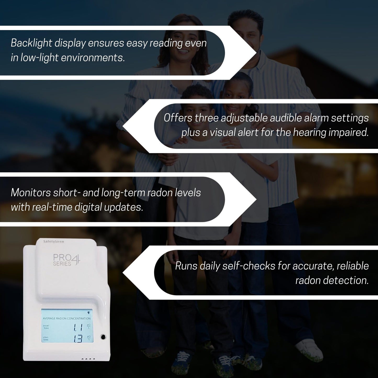 Safety Siren Pro4 Radon Detector – Continuous Radon Gas Monitoring for Home, Basement, Garage, Office & Commercial Use | Short & Long-Term Radon Detection | Made in USA, Since 1993