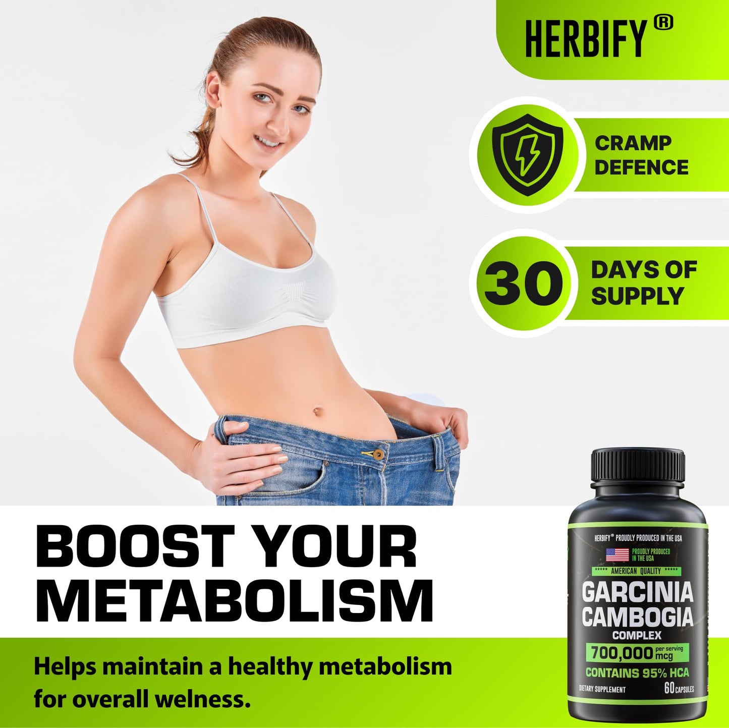 HERBIFY Garcinia Cambogia Wellness Support Supplement for Women & Men - Herbal Extract with Antioxidant Properties - Energy Booster for Daily Vitality and Digestive Support - 60 Count