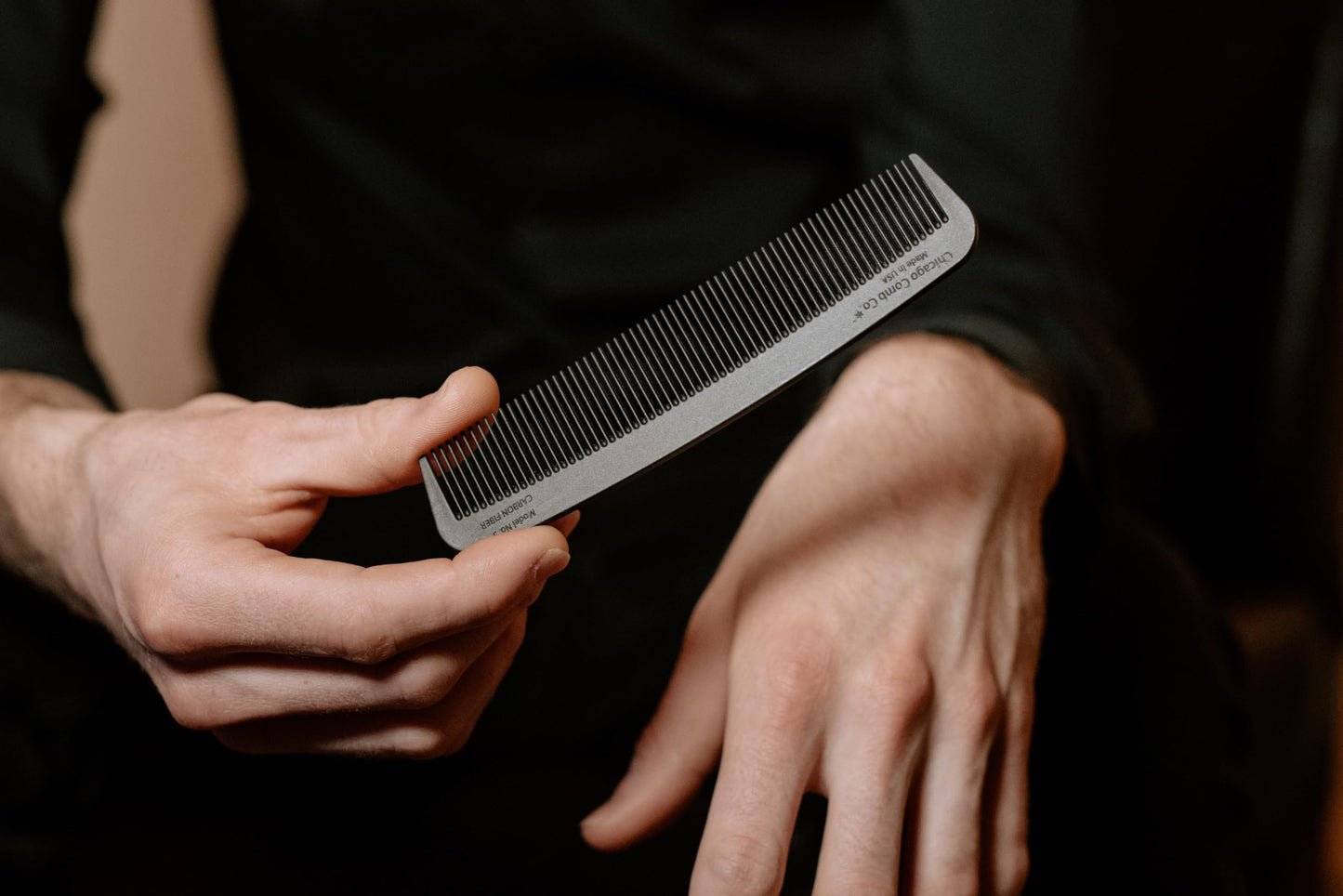 Chicago Comb Model 3 Carbon Fiber, Made in USA, Anti-static, 5.5 inches (14 cm) long, Fine-tooth, Pocket, Travel, EDC comb, Finer Hair and Beards