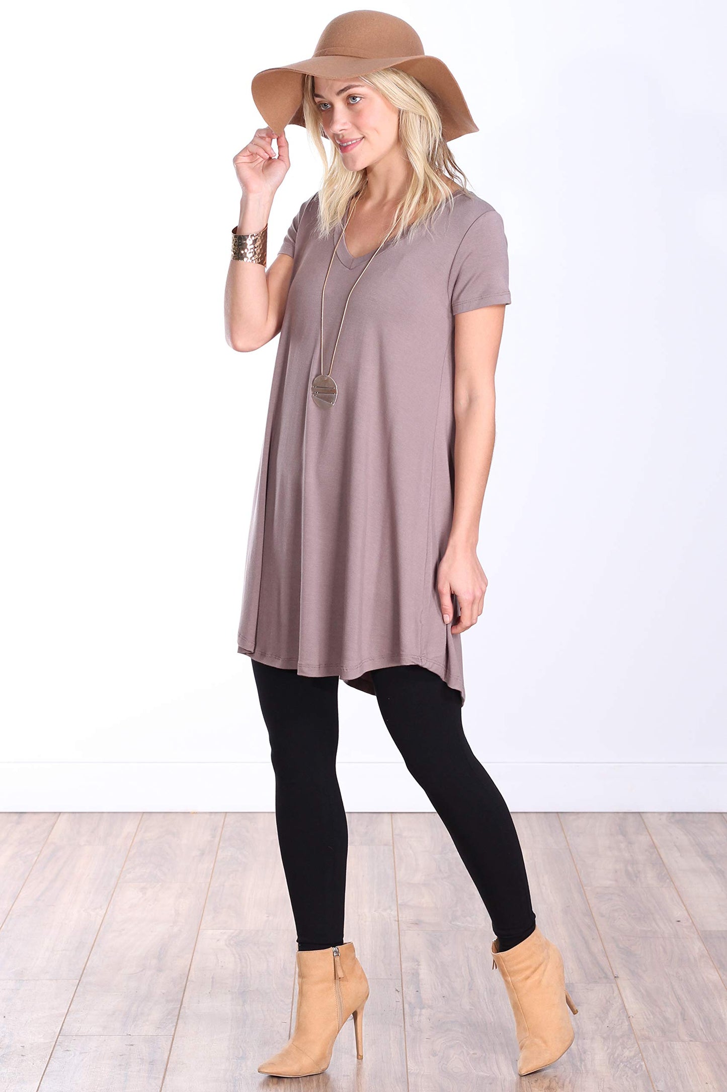 Popana Womens Short Sleeve Summer Tunic Tops to Wear with Leggings Loose Fit Made in USA Toffee