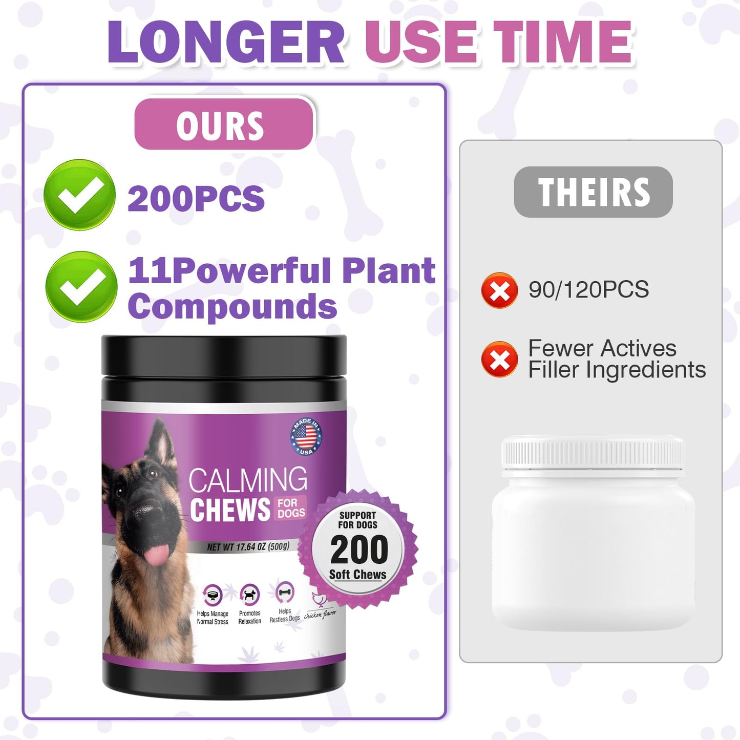 Hemp Calming Chews for Dogs (Chicken Flavor) 200pc Dog Calming Treat and Bites with Hemp Oil - Anxiety and Stress Relief Treats for Dogs Puppy Melatonin Sleep Aid Calm Dog with Noise,Thunder,Barking,Separation,Chewing