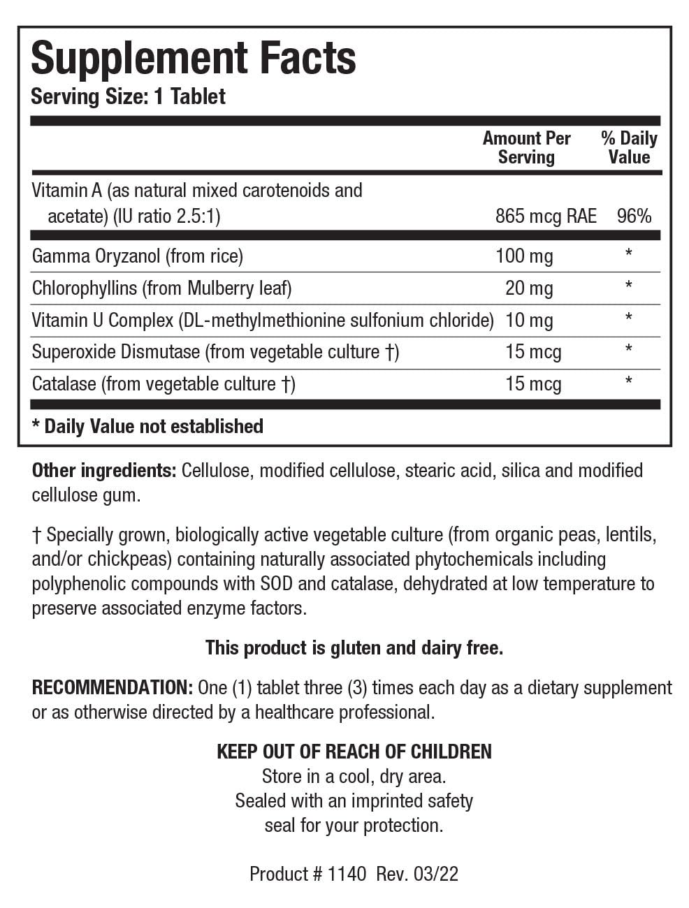 Biotics Research Gastrazyme™ Digestive Support - Supplies Vitamin U Complex, Chlorophyllins, Gamma Oryzanol (from Rice) Supplement Supports Gastrointestinal Health & Gut Lining - 90 Tablets