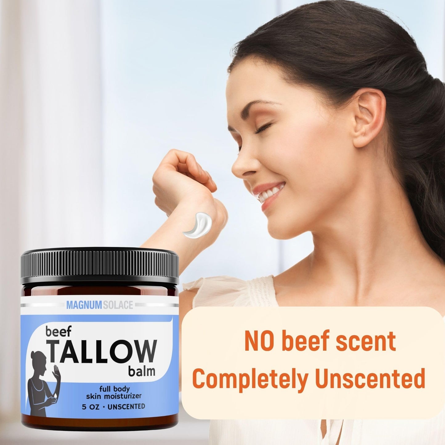 Magnum Solace Beef Tallow Balm for Skin – 5 oz Unscented Moisturizer for Dry & Sensitive Skin – 2-Ingredient Natural Hydrating Balm